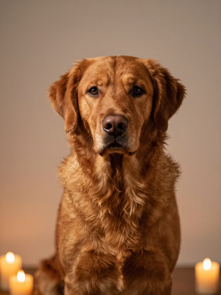 Nova Scotia Duck Tolling Retriever Studio Portrait in in a quiet portrait studio with a plain backdrop and eye-level framing in Patras