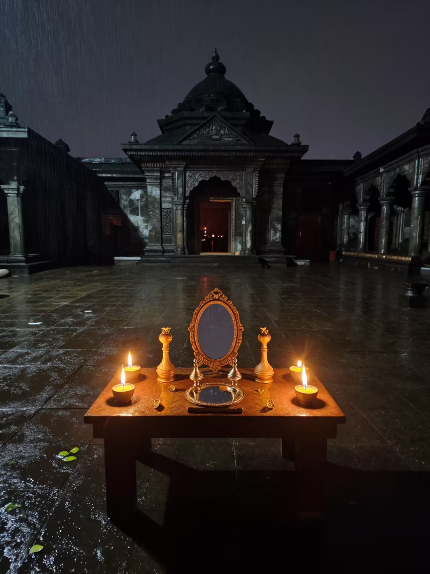 Nowruz Haft-sin Table in Benin Temple Courtyard in in a temple courtyard near Benin City