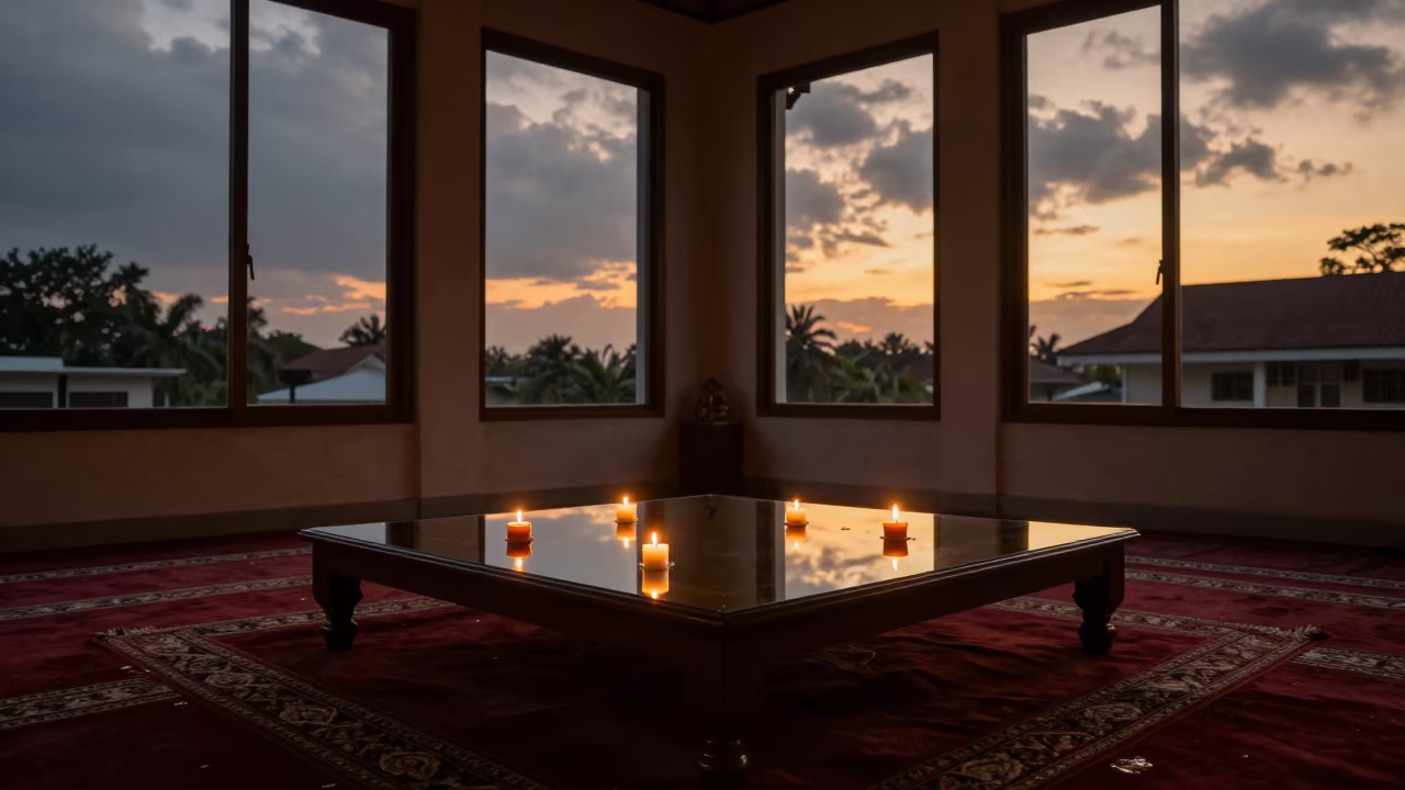 Nowruz Haft-sin Table in Semarang Prayer Hall in in a prayer hall near Semarang