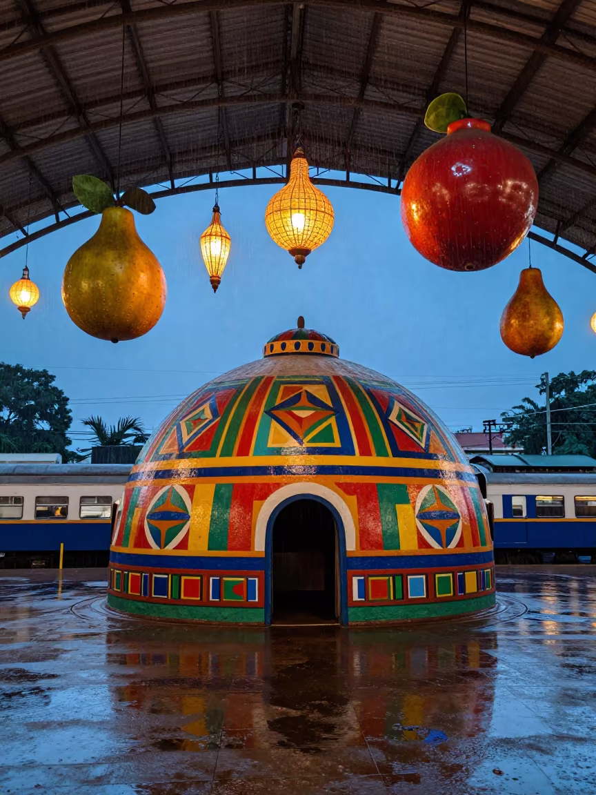 Nubian Dome Murals in Kinshasa Train Terminal in inside a restored train terminal in Kinshasa