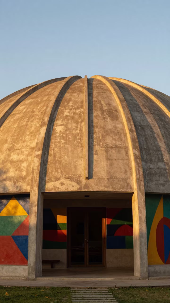 Nubian Dome Murals in Santos Lobby in inside a ribbed concrete lobby in Santos