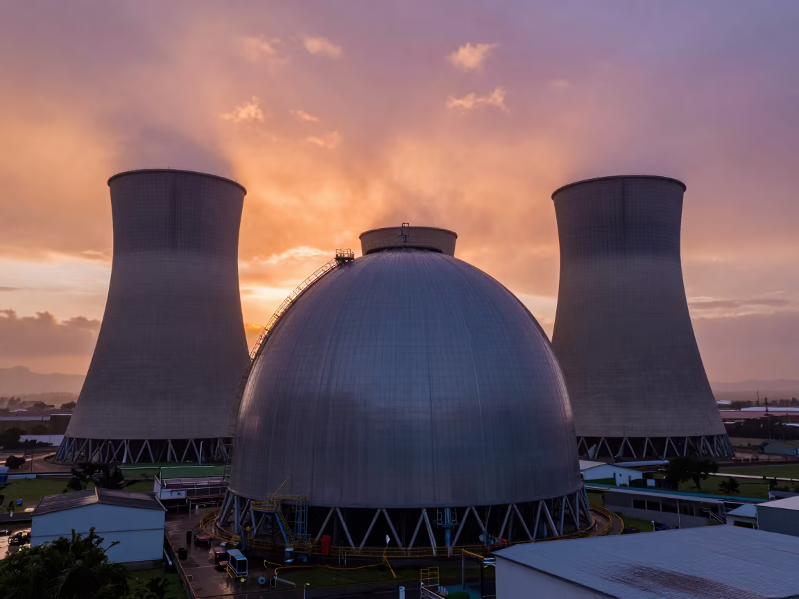 Nuclear Dome Silhouette at Barinas Dawn in in a machine shop near Barinas
