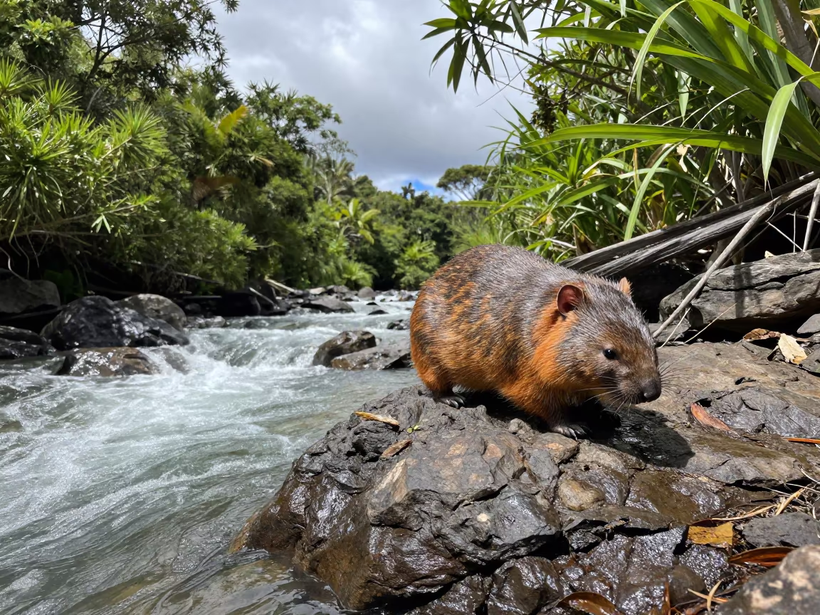 Numbat Foraging Near Glacial Stream Noon Light in above a glacial stream near Santo Domingo