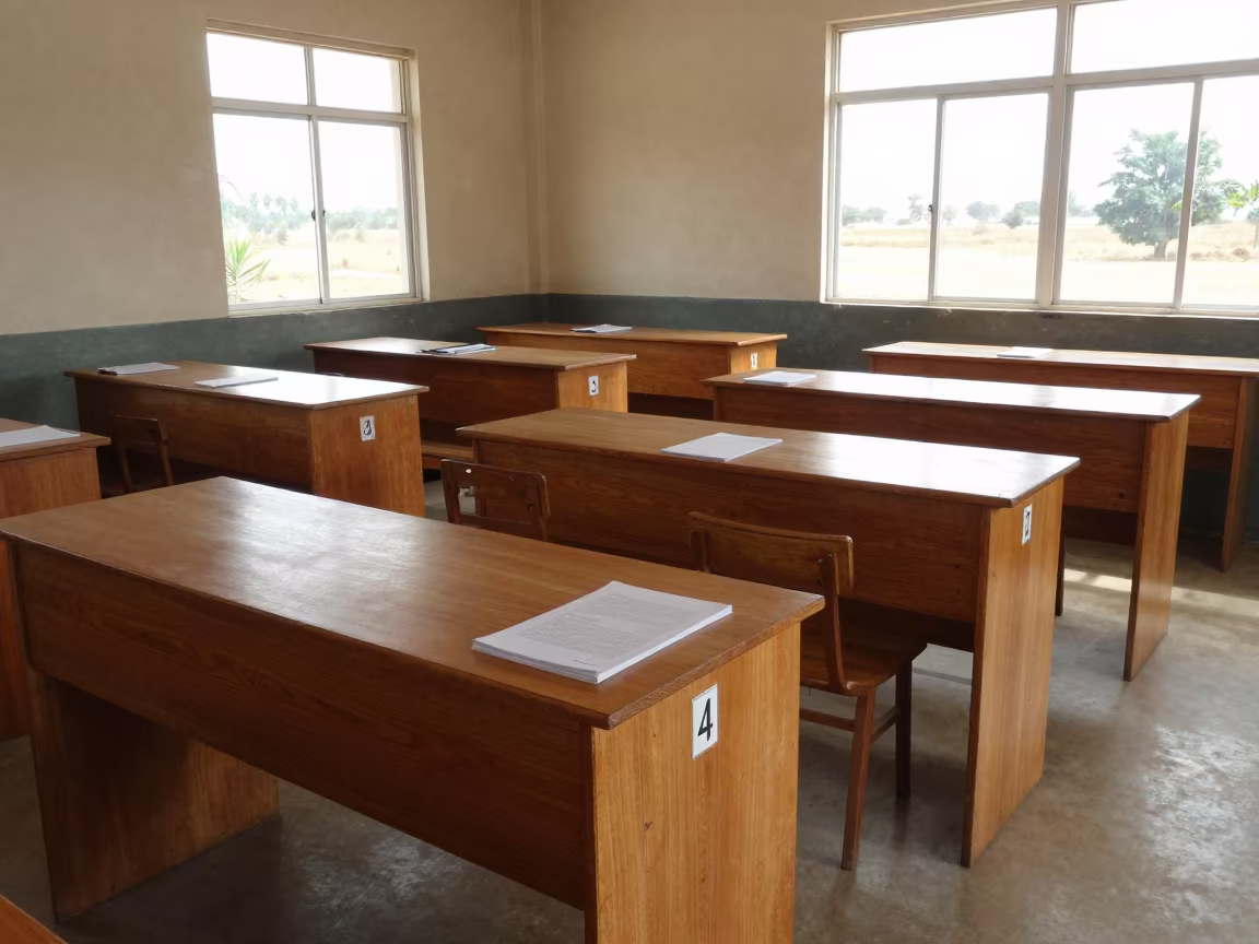 Numbered Exam Desks in Duékoué School Lab in in a school laboratory in Duékoué
