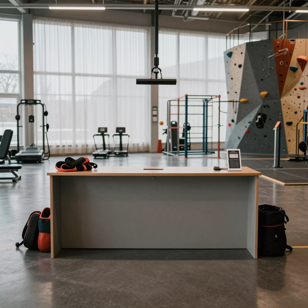 Nuremberg Gym Check-in Desk with Squeegee Wheel in at a gym check-in desk in Nuremberg