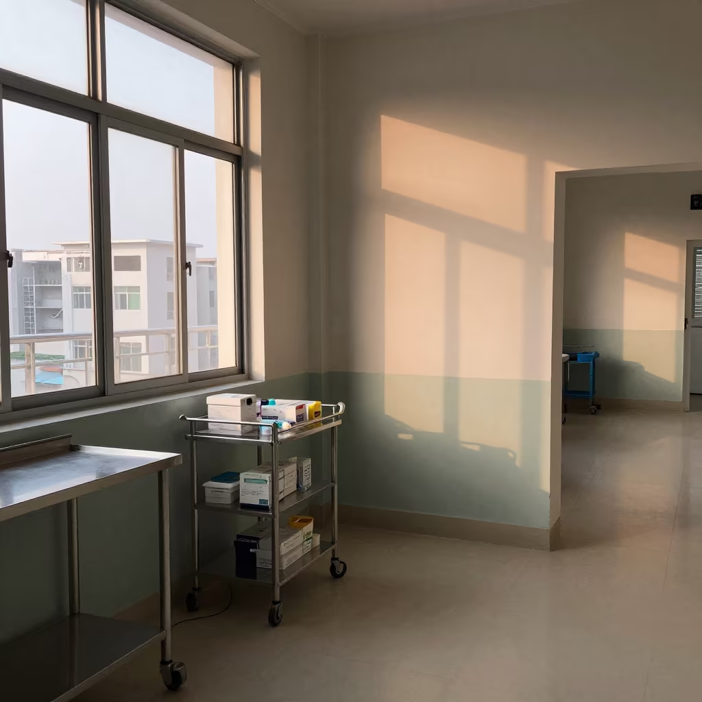 Nurse Cart in Bogura Prep Area at Dawn in in a surgical prep area near Bogura