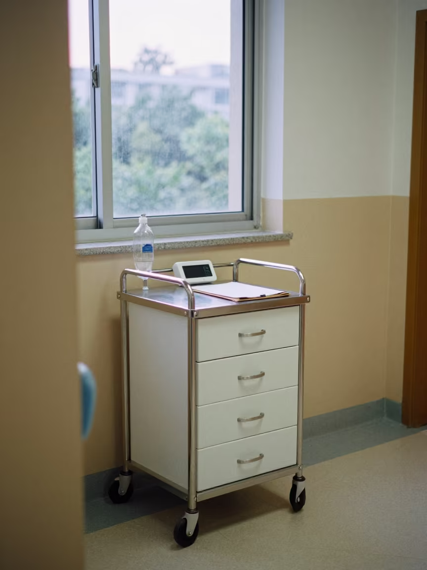 Nurse Cart in Dawn Light Wenzhou Corridor in inside an imaging suite near Wenzhou