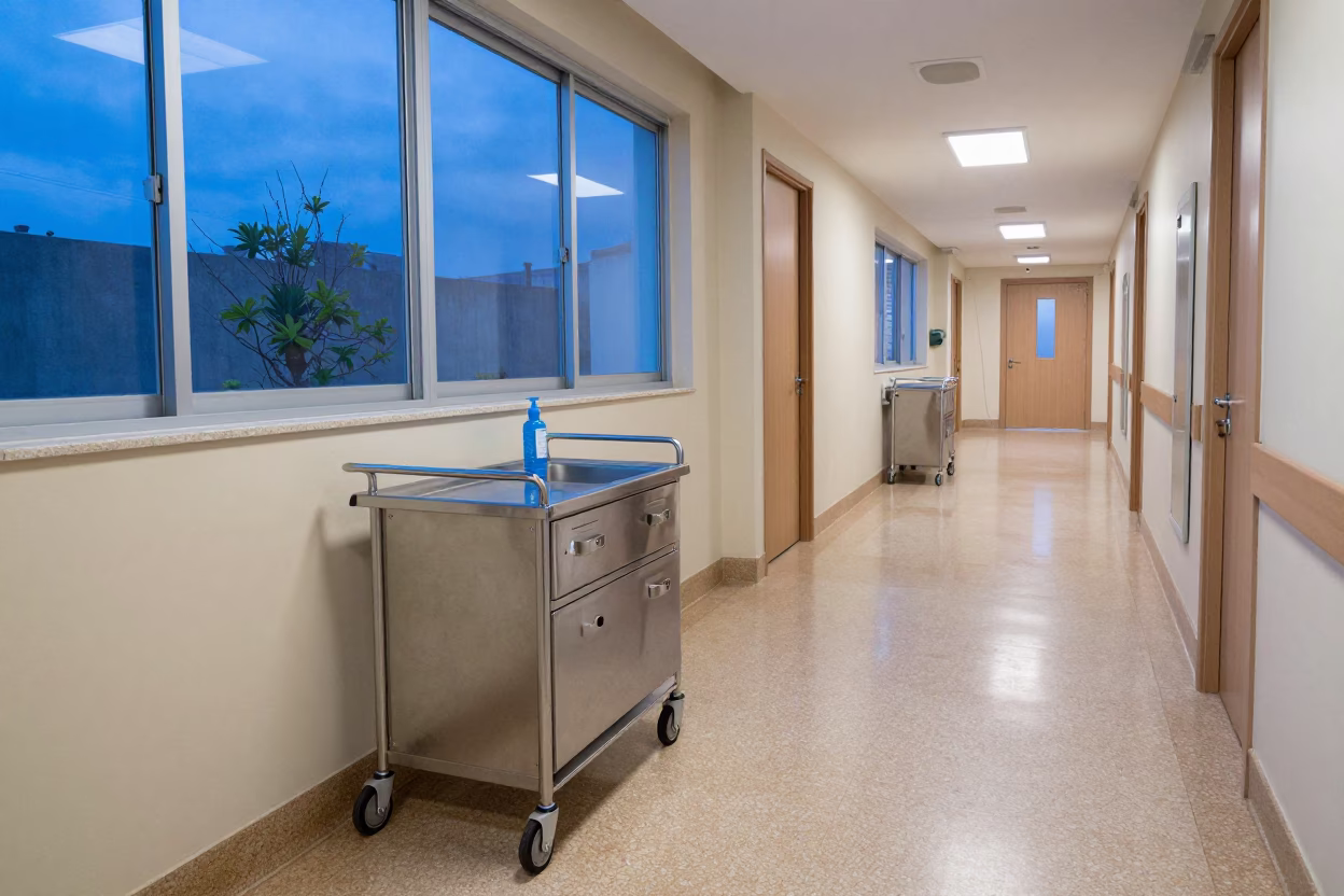 Nurse Medication Cart Dawn Clinic Corridor in inside a clinic exam room in Porto Alegre