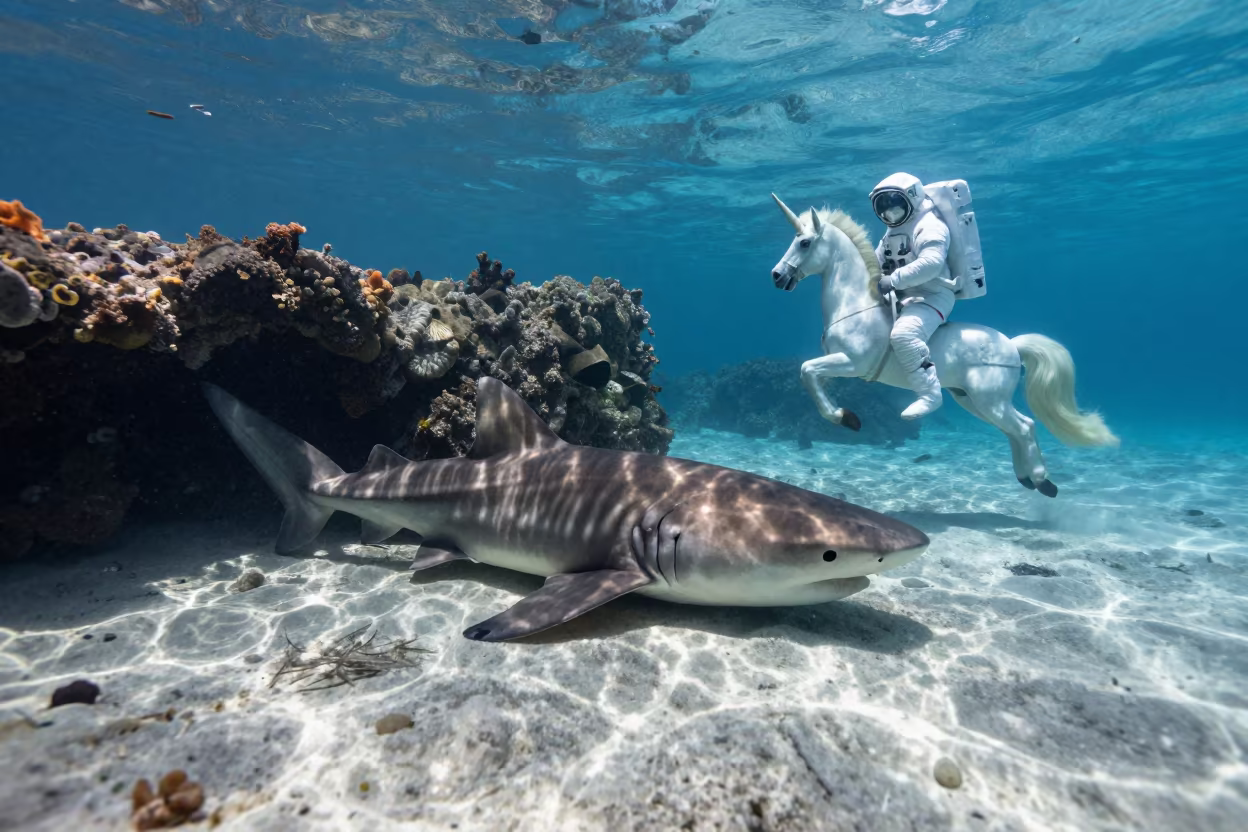 Nurse Shark and Astronaut Unicorn Under Cebu Reef in beside a reef crevice under clear water near Cebu