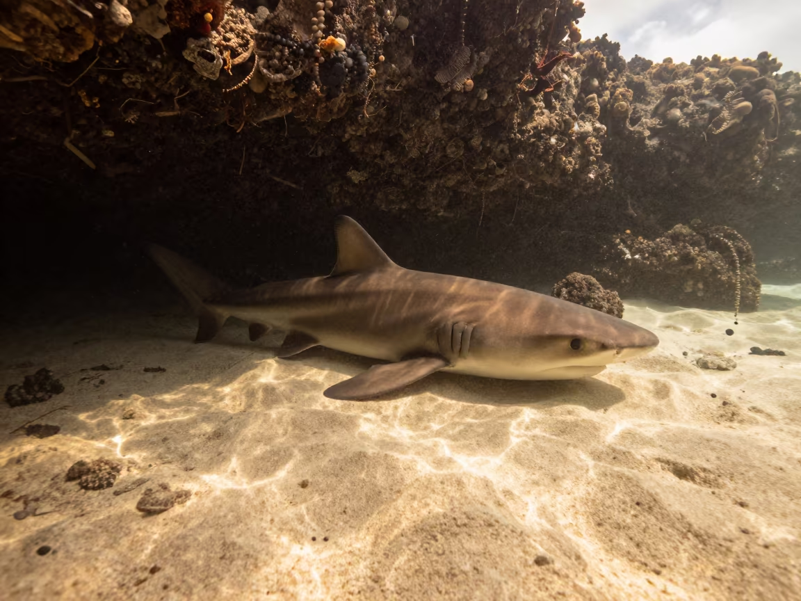 Nurse Shark Resting in Reef Shadow Belize in beside a volcanic reef overhang near Belize City