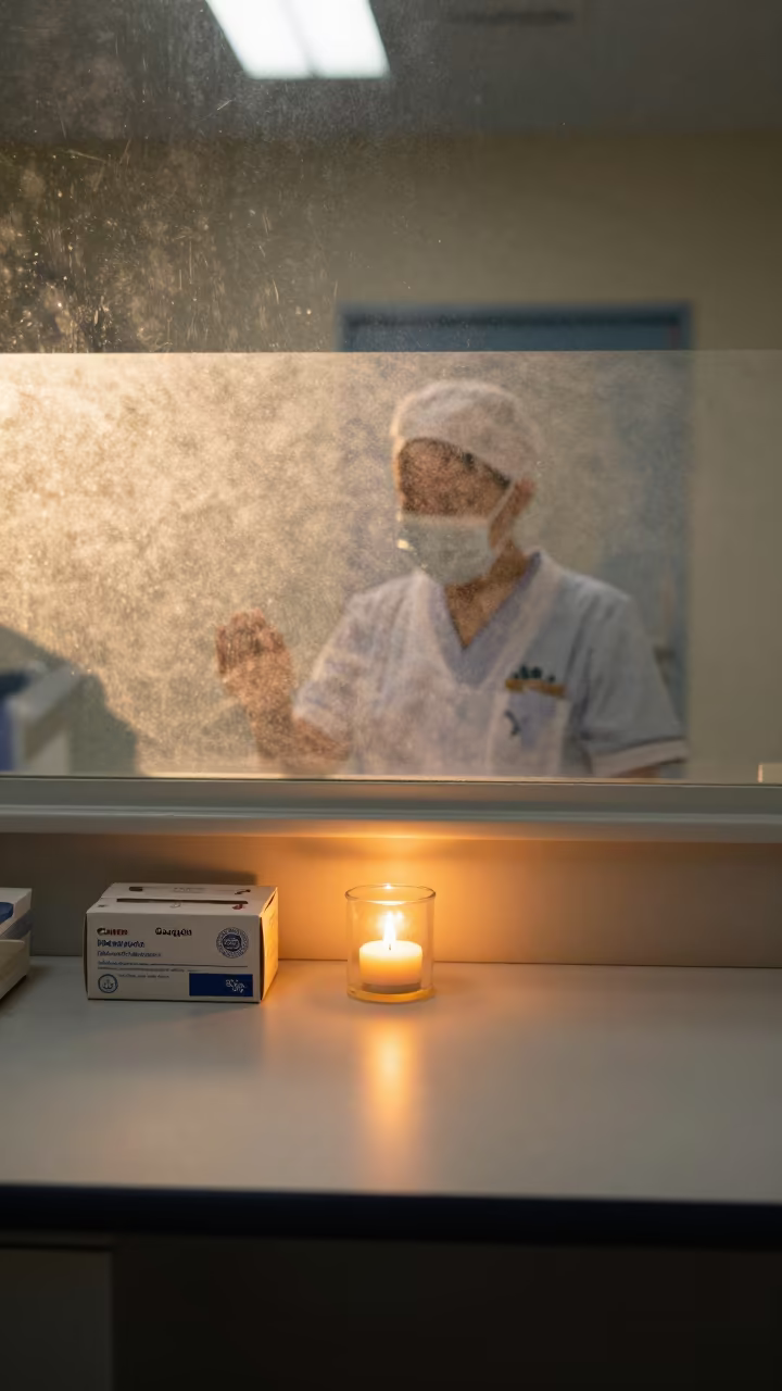 Nurse Station Shoe Cover Box at Golden Hour in at a nurse station under monitor glow near Osogbo