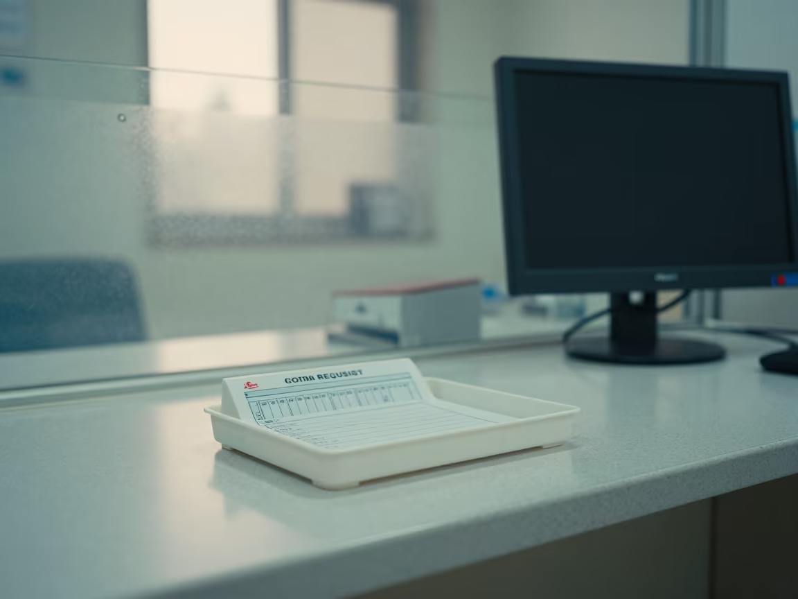 Nurse Station Specimen Tray Under Monsoon Light in at a nurse station under monitor glow in Nanning