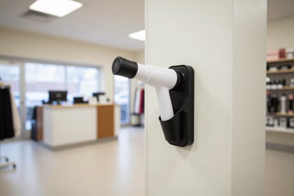 Nursery Wand Holster on Glass Wall Noon Light in inside a storefront prepared for opening in New York