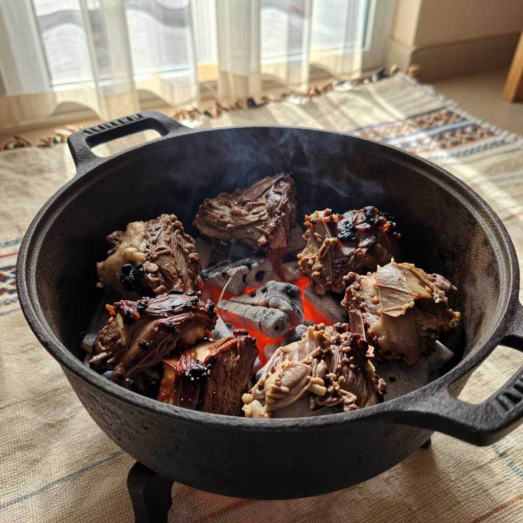 Nyama Choma Pot on Picnic Blanket in Mashhad in on a picnic blanket in Mashhad