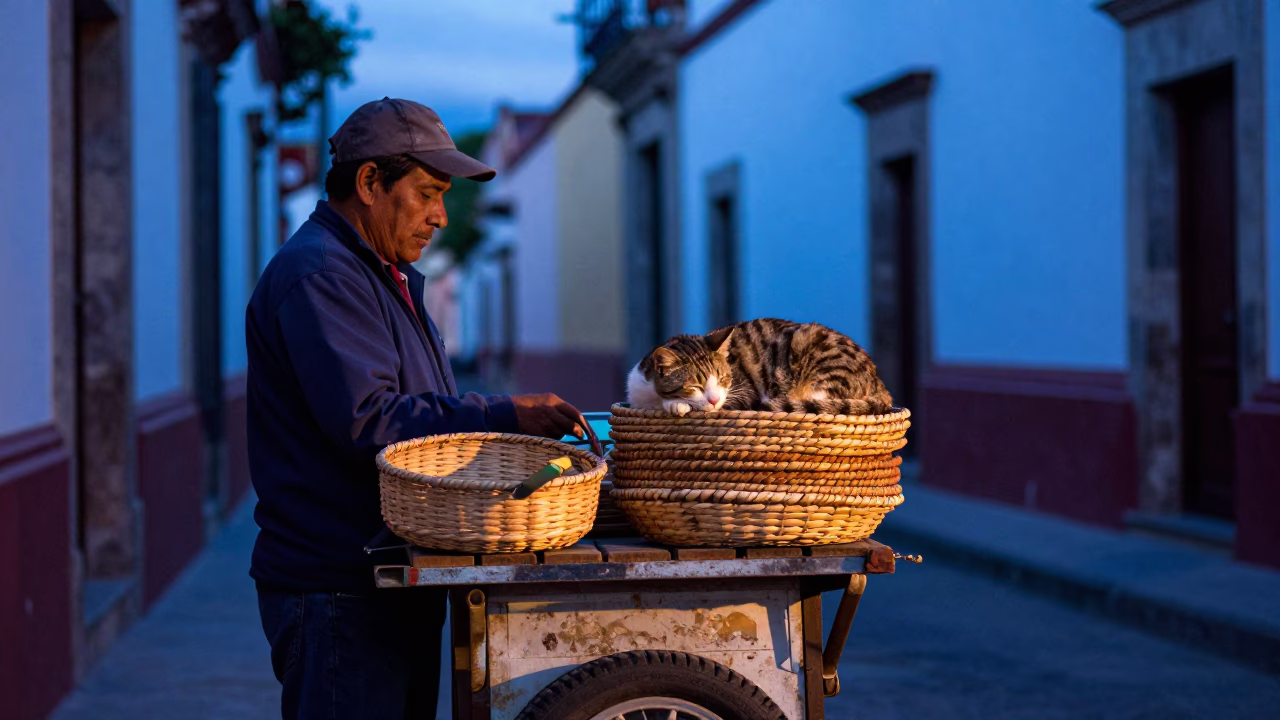 Oaxaca Cat at Blue Hour in in Oaxaca, Mexico