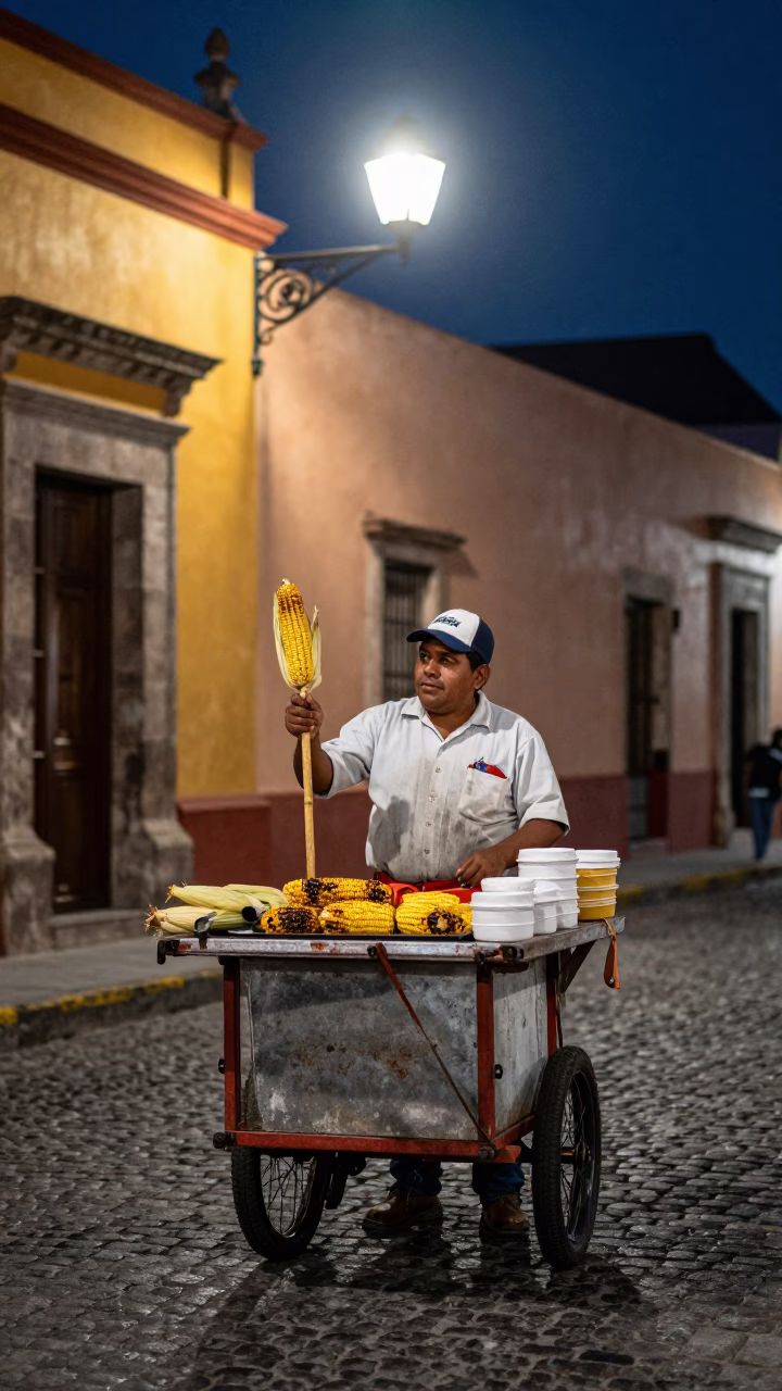 Oaxaca Grilled Elote at Midnight Light in in Oaxaca, Mexico