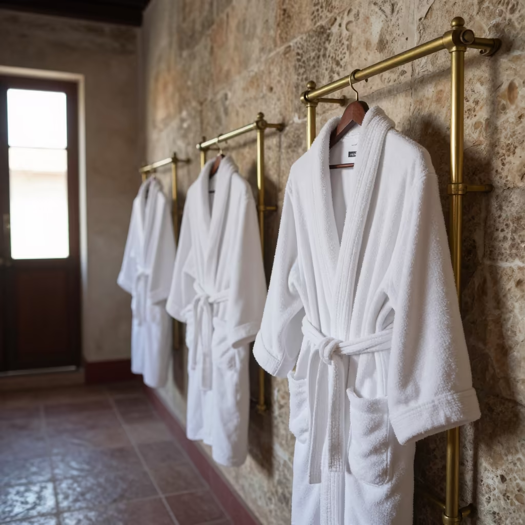 Oaxaca Guest Corridor Robe Warmer Shelf in in a quiet guest corridor in Oaxaca