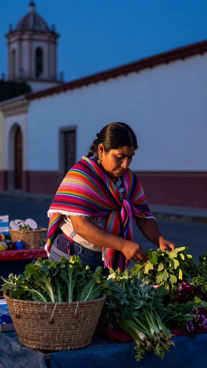 Oaxaca Market Dawn Light on Woven Basket Fibers and Brushed Steel Tongs in in Oaxaca, Mexico