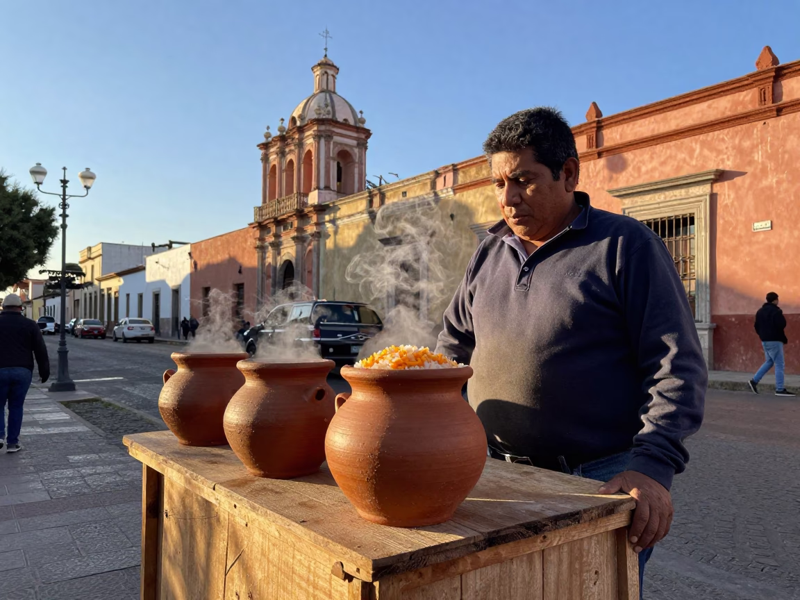 Oaxaca Mexico Late Afternoon Street Scene with Clay Pot and Twine Details in in Oaxaca, Mexico