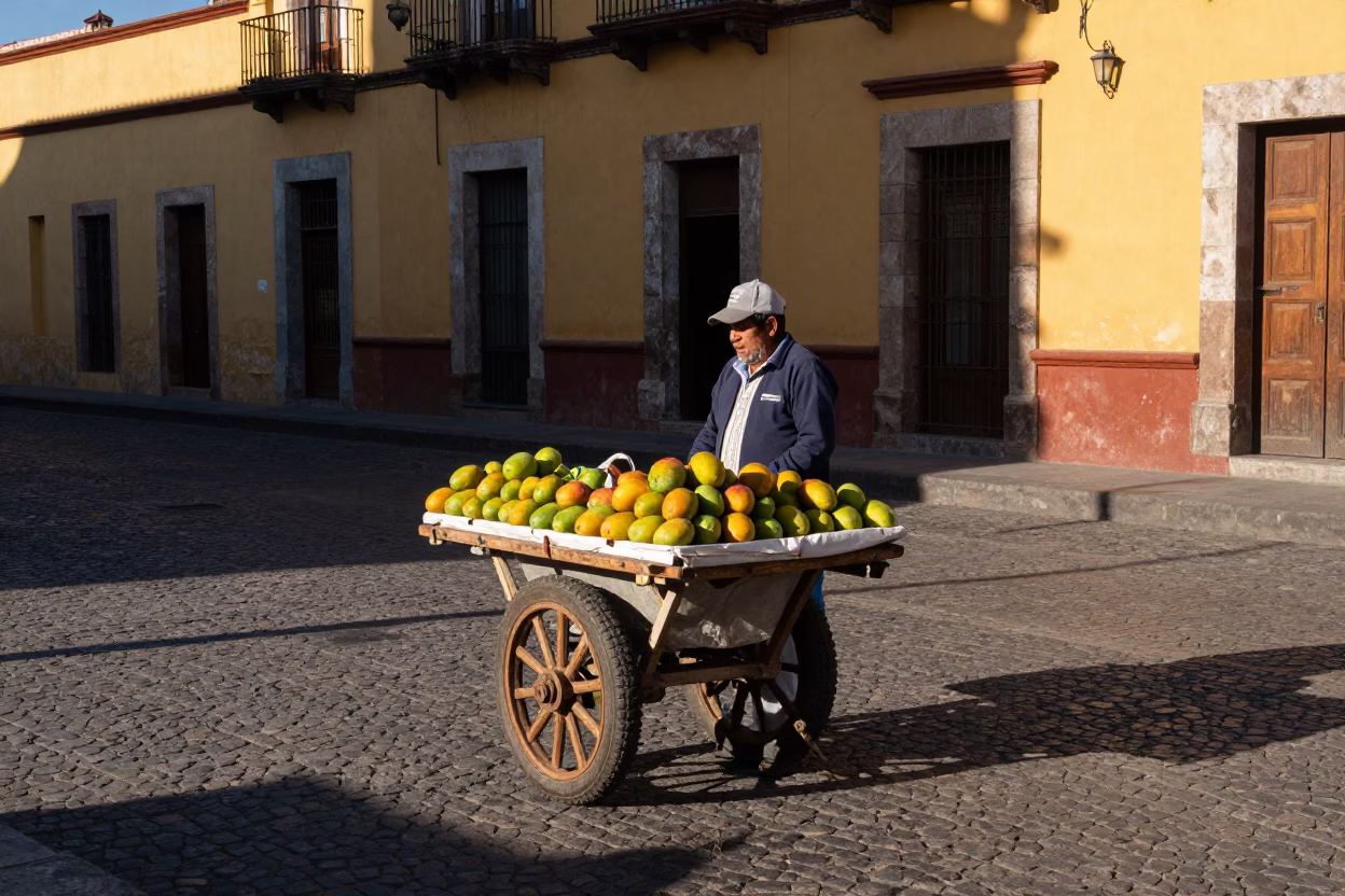 Oaxaca Mexico Late Afternoon Street Scene With Local Vendor And Traditional Market Activity in in Oaxaca, Mexico