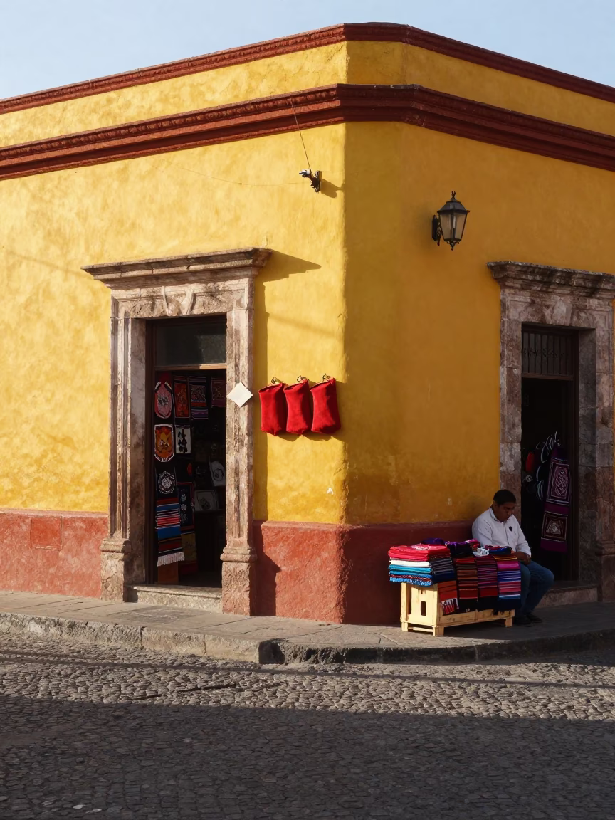 Oaxaca Mexico Late Morning Street Scene with Pot Holders and Twine Bowl in in Oaxaca, Mexico
