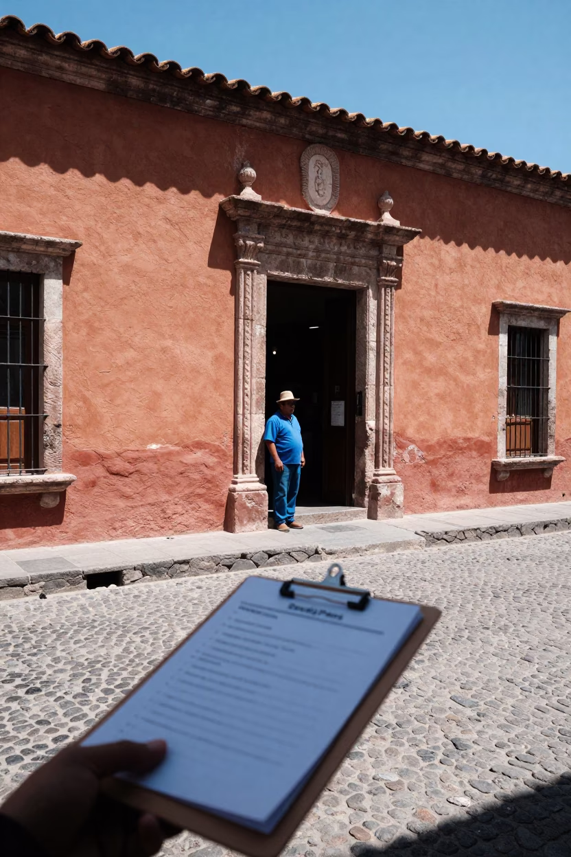 Oaxaca Mexico Noon Street Scene with Clipboard and Local Commerce in in Oaxaca, Mexico