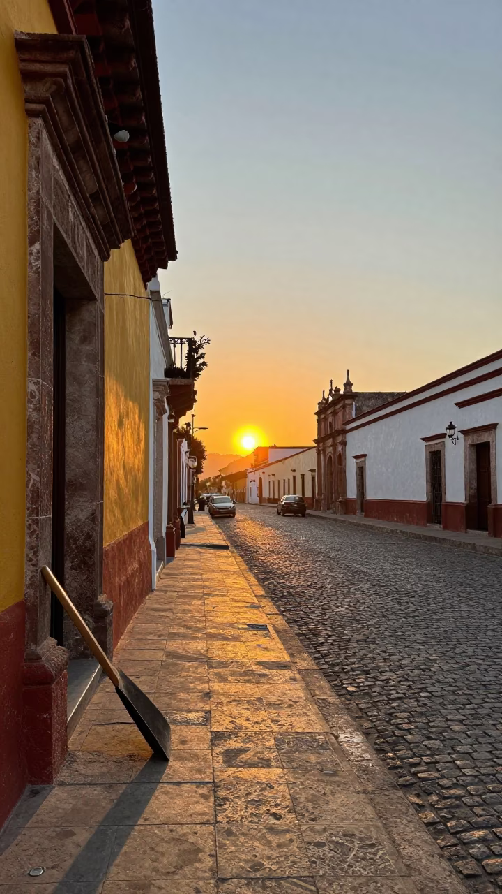 Oaxaca Mexico Street Scene at Sunset with Boot Scraper and Postcards in in Oaxaca, Mexico