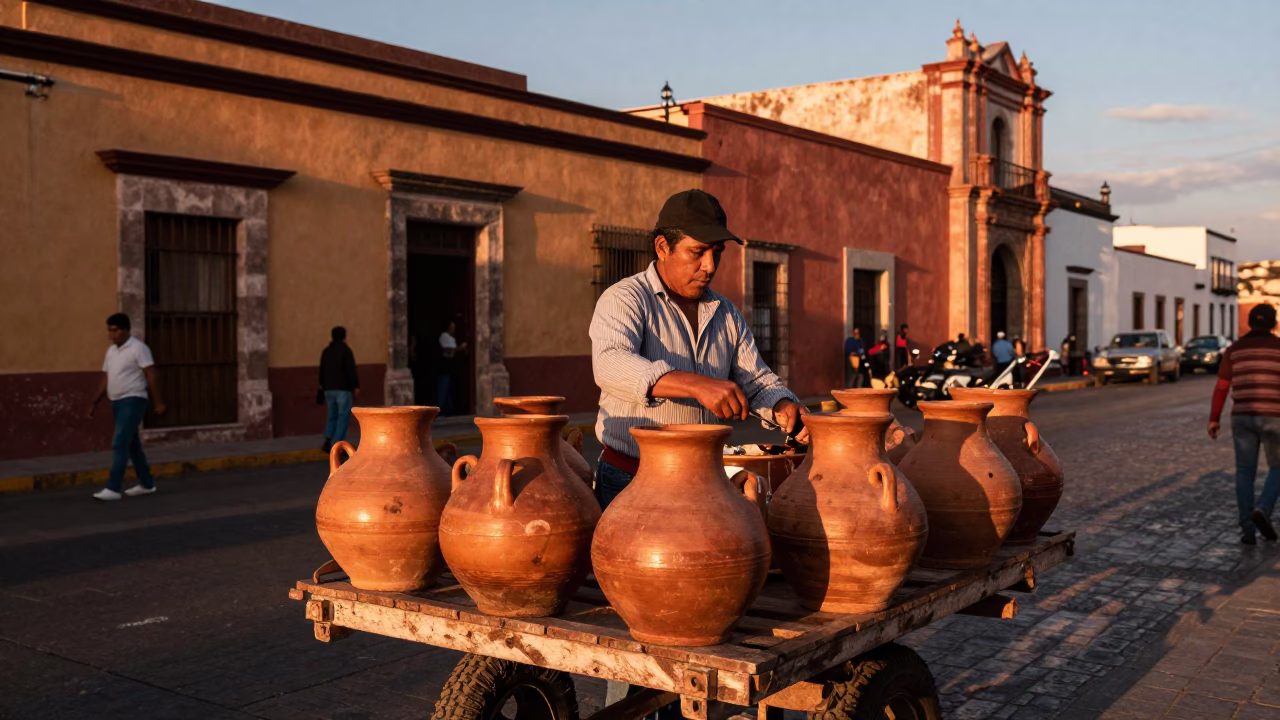 Oaxaca Preparing Food at Copper-toned Light Before Dusk in in Oaxaca, Mexico
