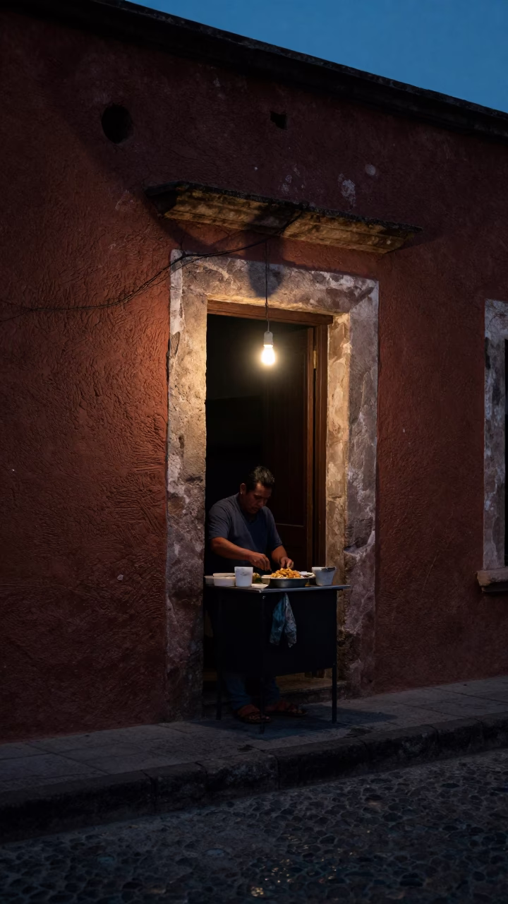 Oaxaca Street Food at The Predawn Darkness Light in in Oaxaca, Mexico