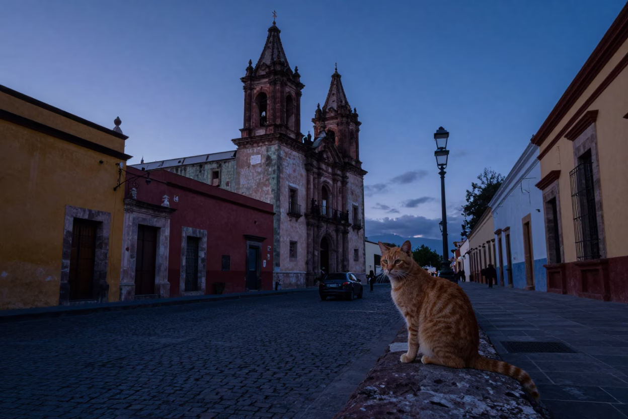 Oaxaca Street Scene at Sunrise Light in in Oaxaca, Mexico