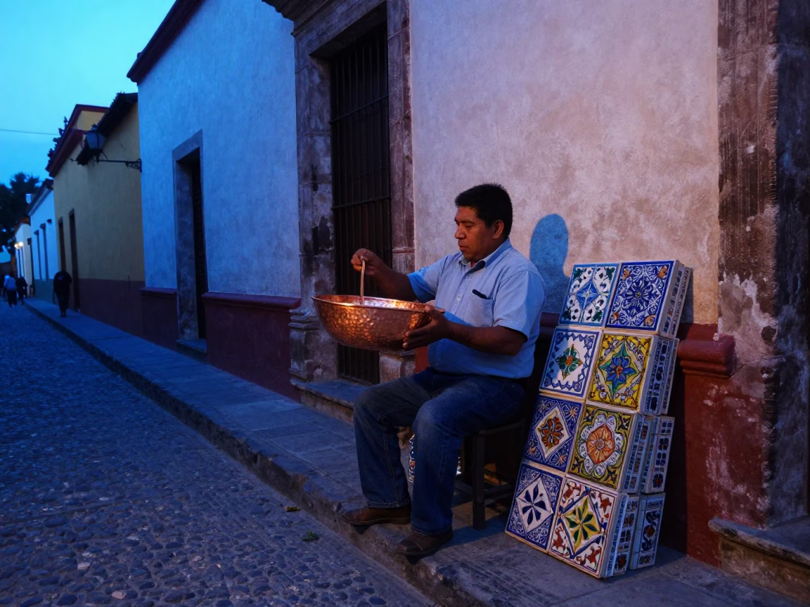 Oaxaca Vendor at Blue Hour in in Oaxaca, Mexico