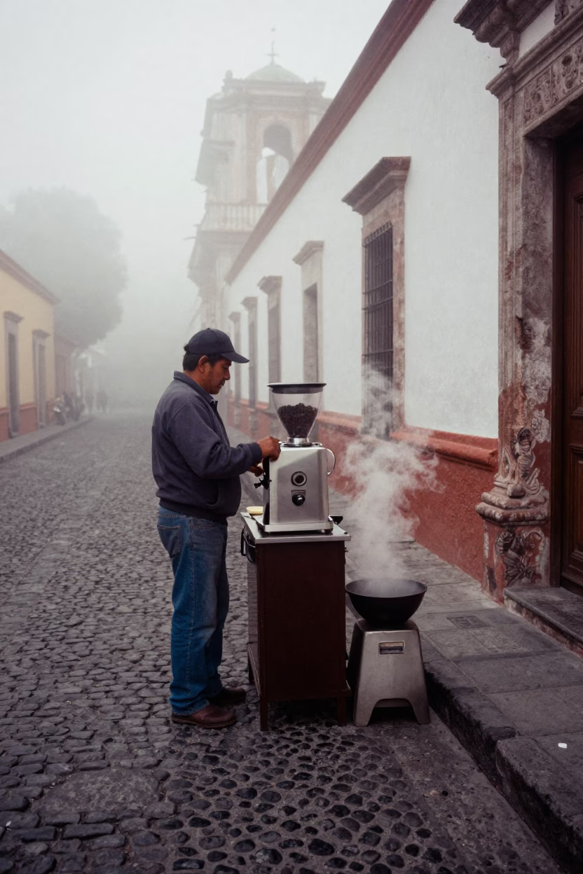 Oaxaca Vendor at Dawn Light in in Oaxaca, Mexico