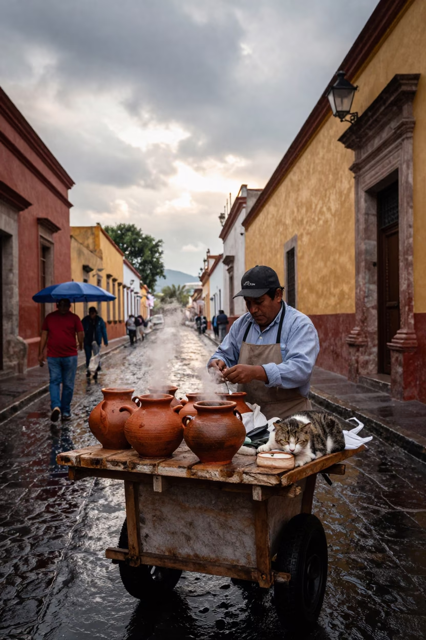 Oaxaca Vendor at First Light in in Oaxaca, Mexico
