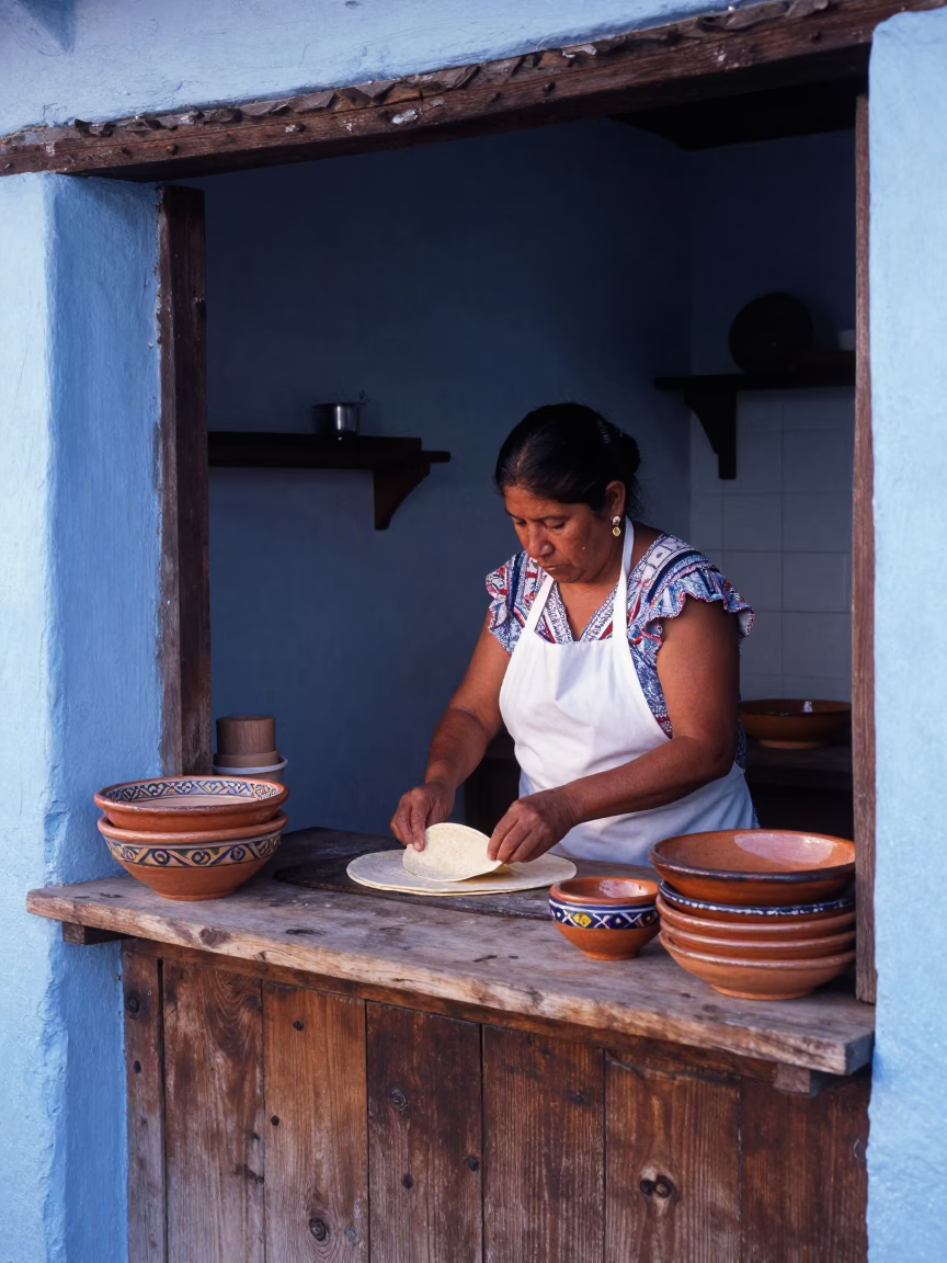 Oaxacan Kitchen in Oaxaca at Sunrise Light in in Oaxaca, Mexico