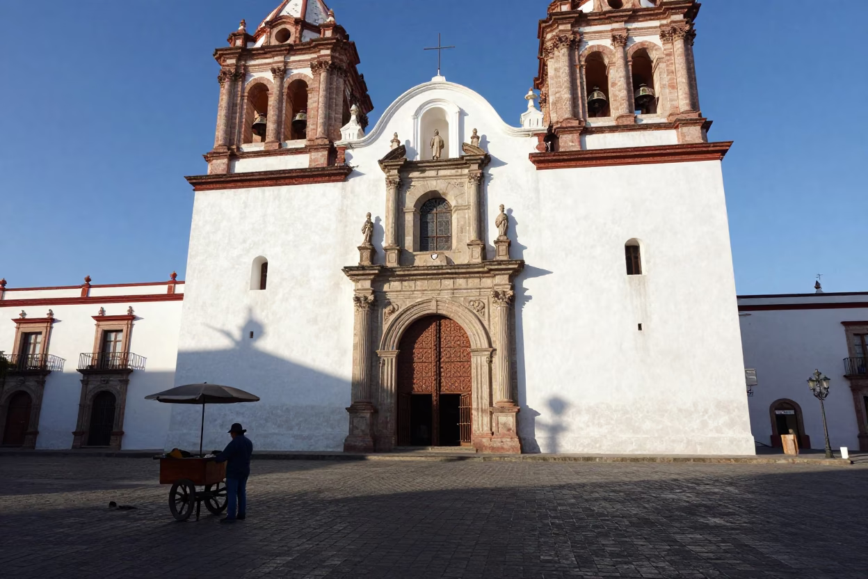 Oaxacan Plaza at The Early Afternoon Light in Oaxaca in in Oaxaca, Mexico