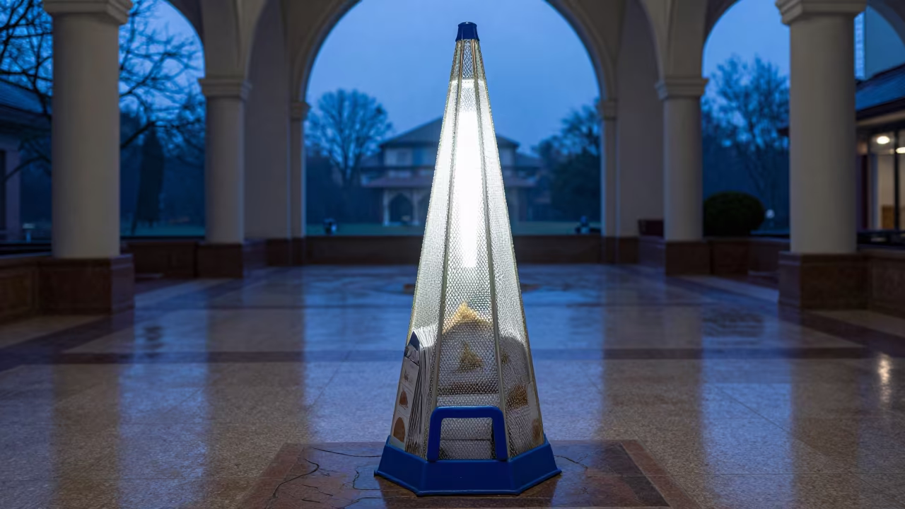 Obedience Cone Caddy in Vaulted Atrium Twilight in inside a vaulted atrium near Sambhal