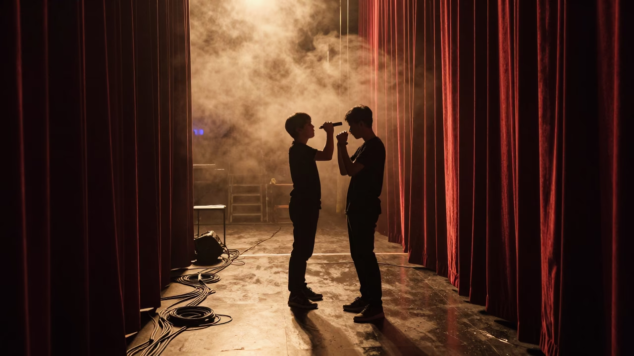 Oboist Backstage Silhouette Manila Evening in in a concert hall in Manila