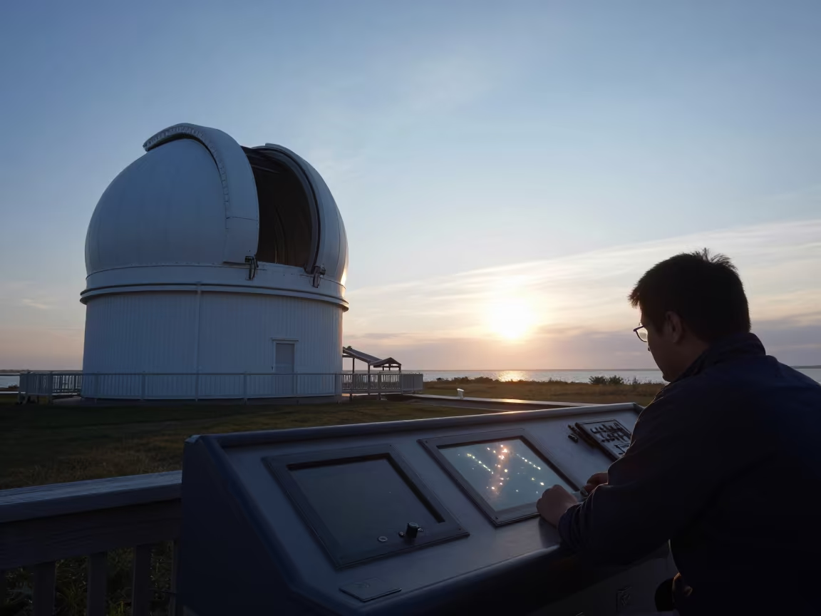 Observatory Console Reflecting First Stars Before Sunrise in beside a tidal survey transect in New Jersey