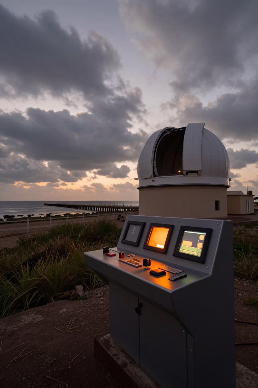Observatory Console Reflecting Stars at Sunset Transect in beside a tidal survey transect in El Mahalla El Kubra