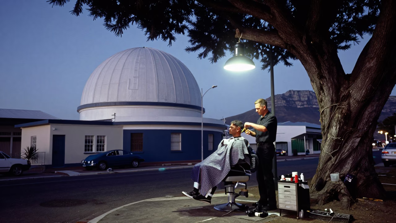Observatory Dome Twilight Cape Town Street Barber and Scarf in in Cape Town, South Africa