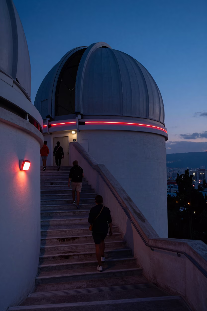Observatory Stairwell in Athens at Indigo Twilight After Sunset in in Athens, Greece