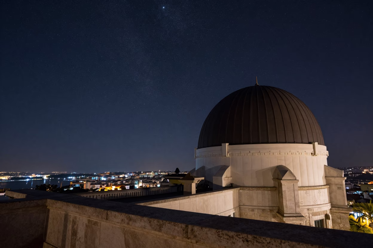 Observatory Terrace in Lisbon at The Deepest Night Sky Light in in Lisbon, Portugal