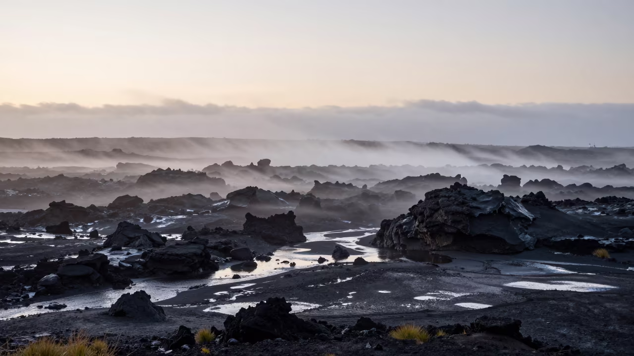 Obsidian Flow Chile Before Sunrise Mist in in Chile