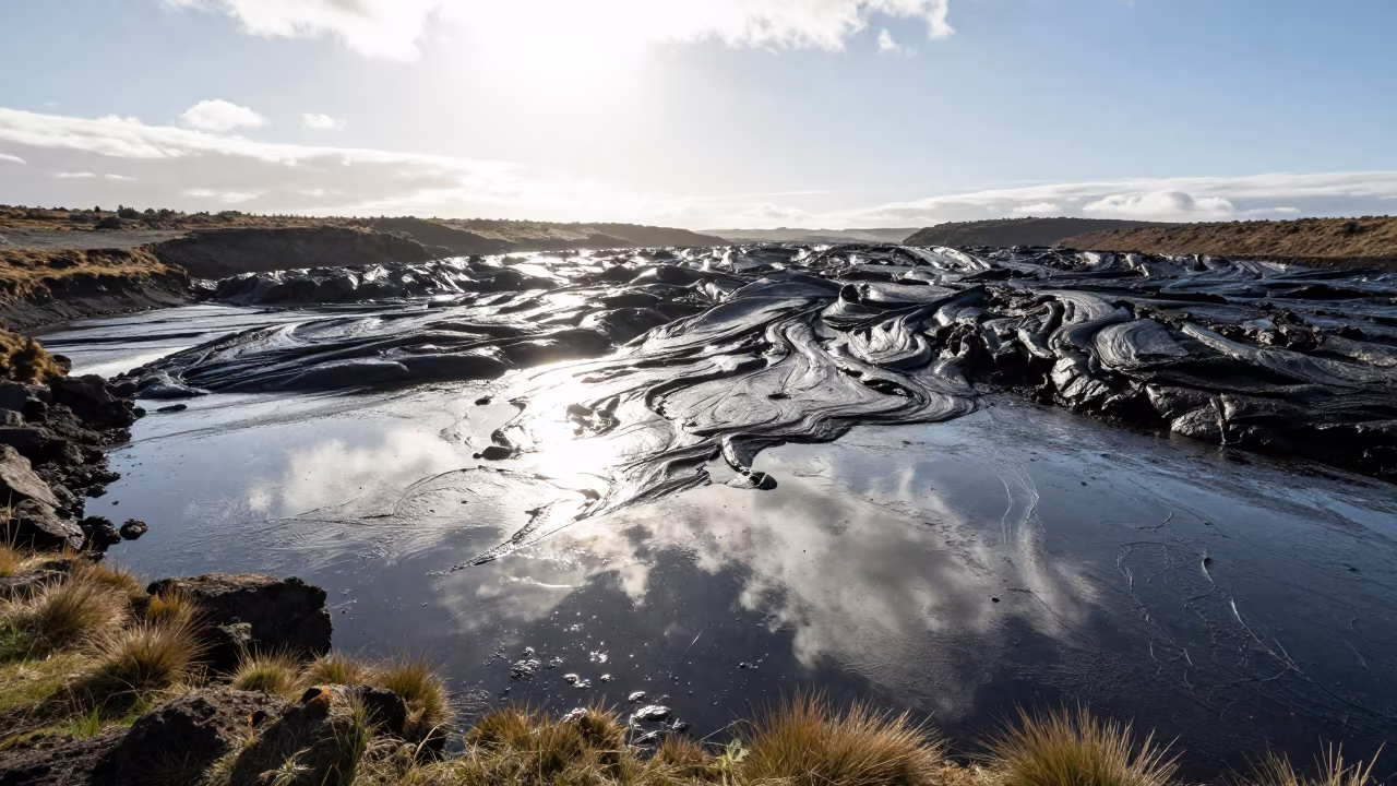 Obsidian Flow Field Floodplain Ecuador in across a floodplain after rain in Ecuador