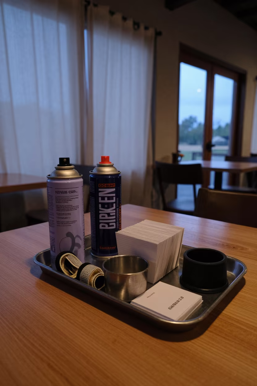 OC Spray Can Tray on Cafe Table in on a cafe table by a window in Keren