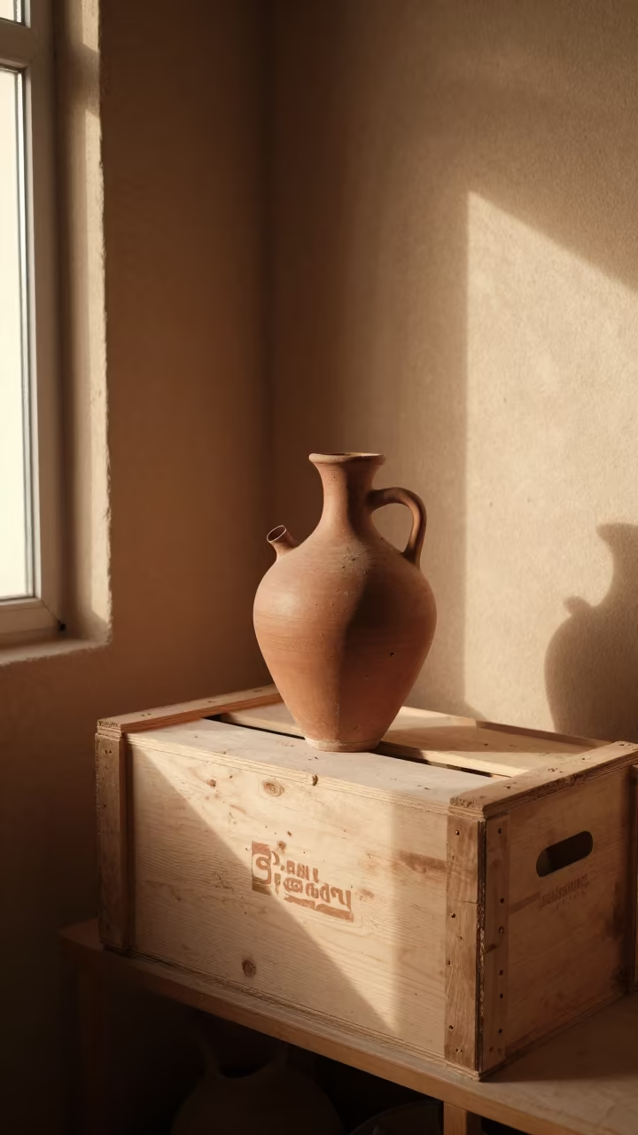 Ocarina on Scuffed Crate in Yazd Workshop in on a workshop shelf in Yazd