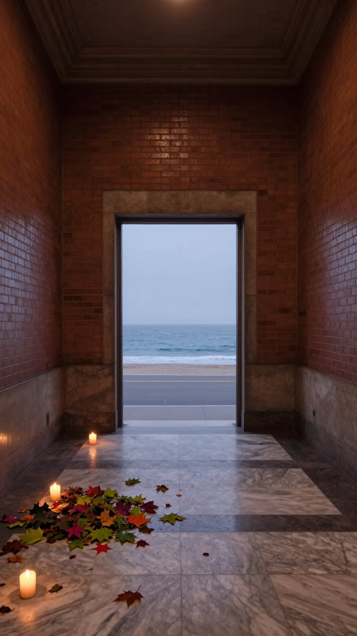 Ocean Doorway in Autumn Leaf Study Terminal in inside a restored train terminal near Koreatown, Los Angeles