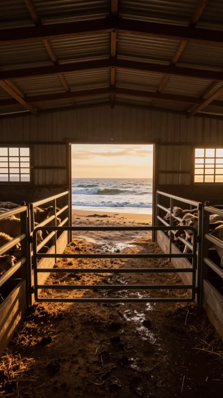 Ocean Doorway in Ecuador Lambing Barn in inside a lambing barn in Ecuador