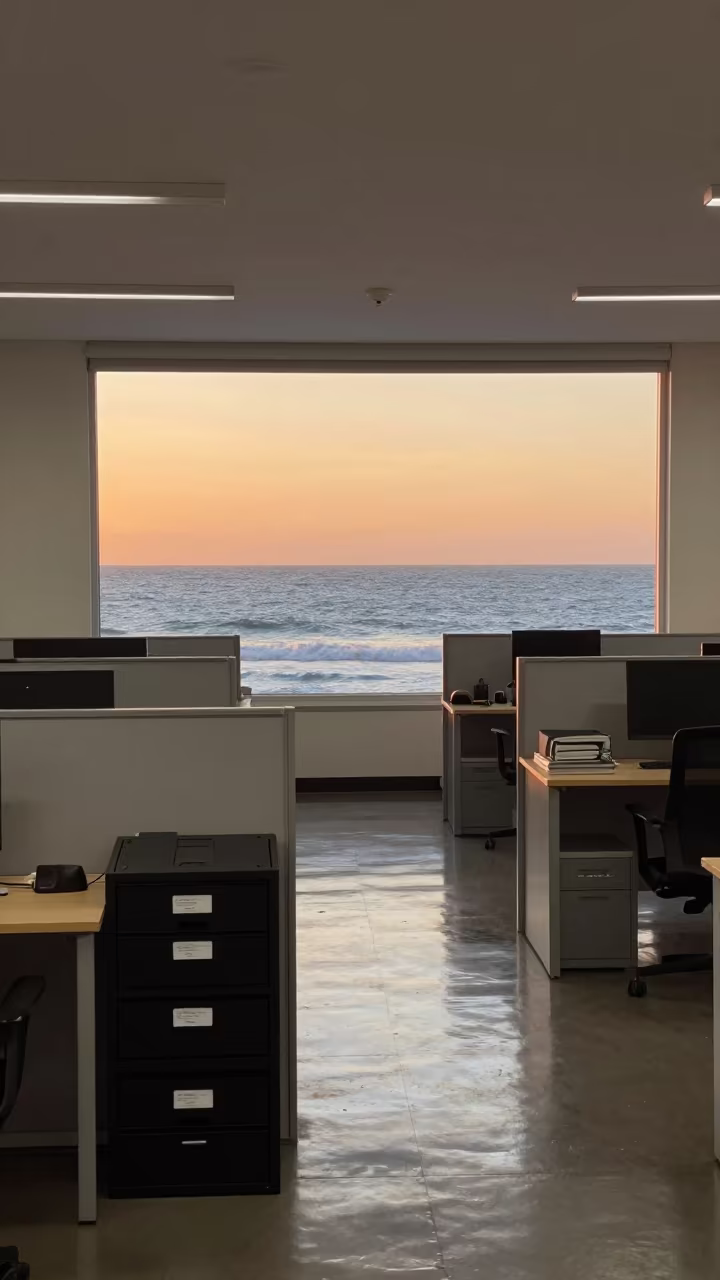 Ocean Doorway in Lobamba Office Evening Light in inside an open-plan office bay in Lobamba