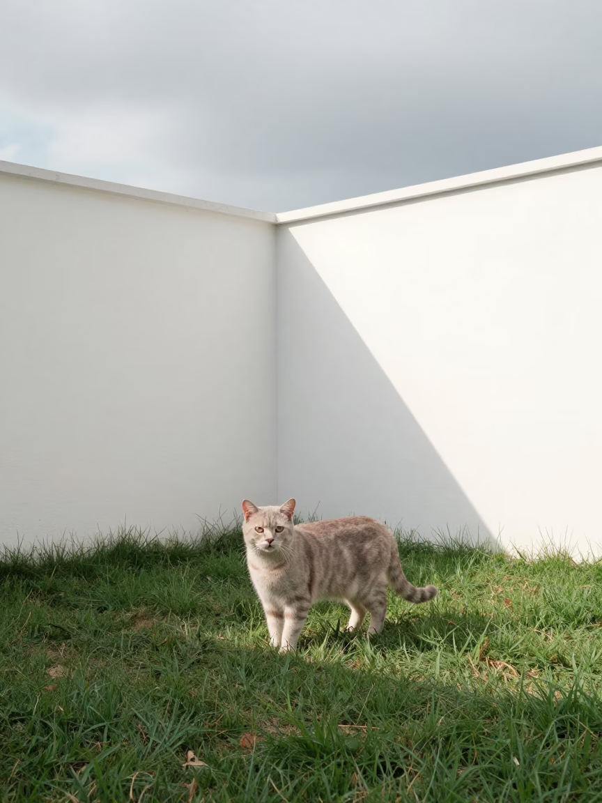 Ocicat Portrait in Ibarra Small Yard in in a small yard with clipped grass, calm light, and the animal centered in frame in Ibarra
